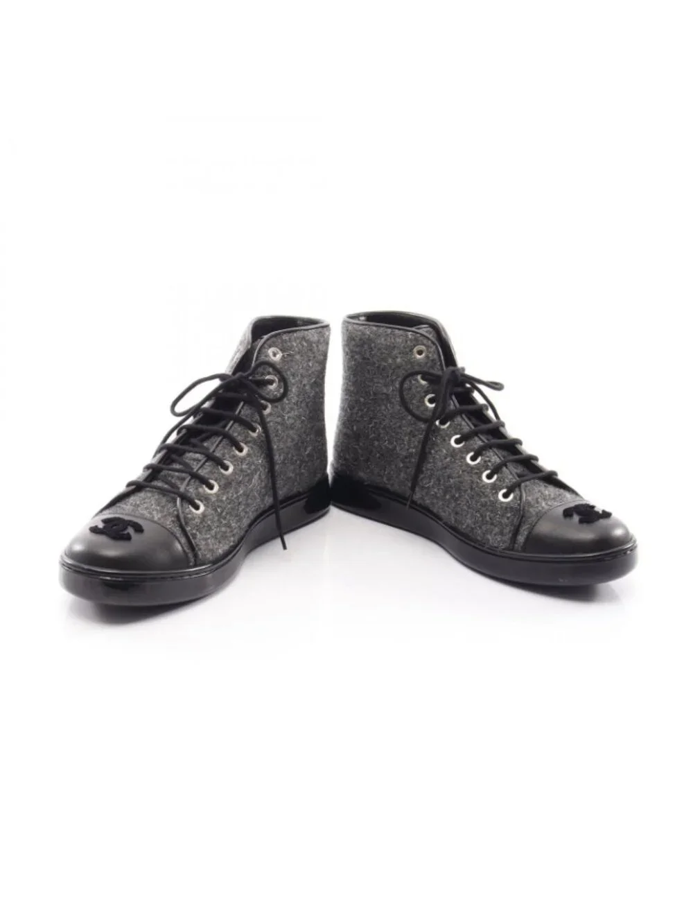 Chanel Sneakers CC Logo Fabric Leather CC Tweed High